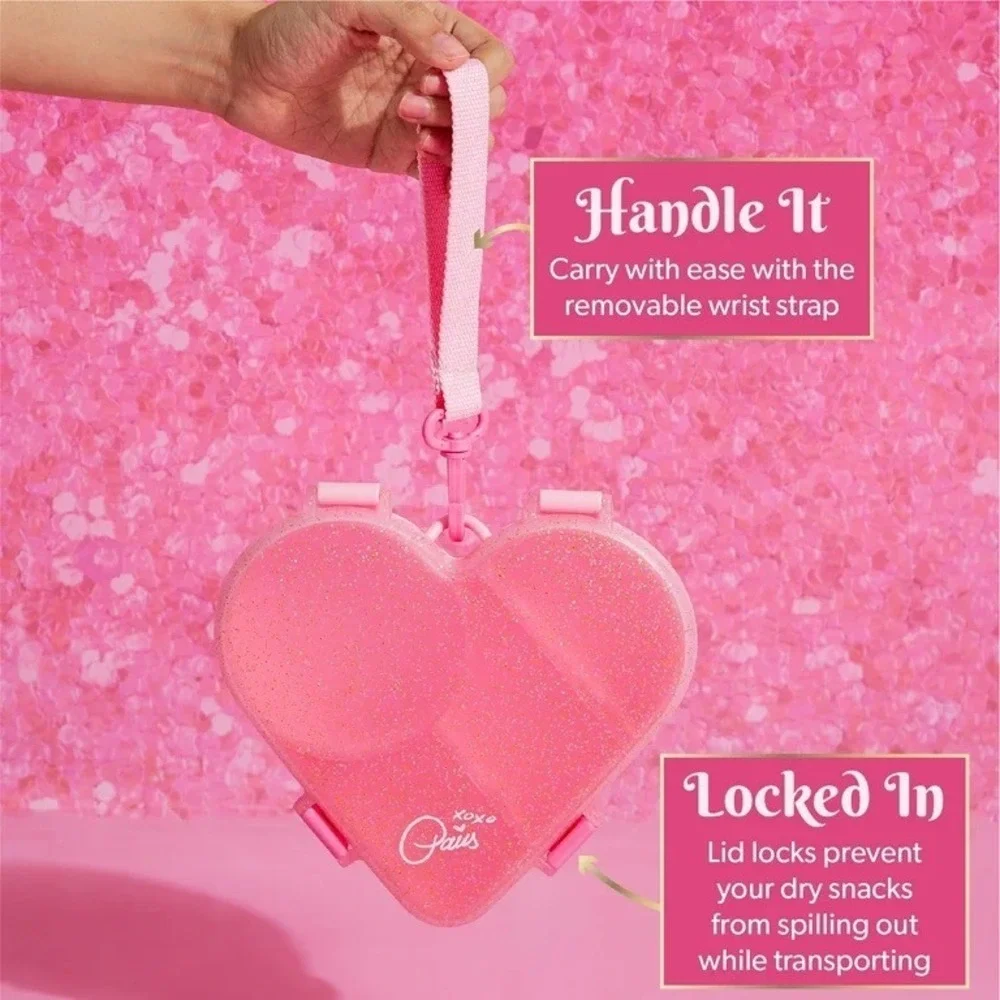 Paris Hilton Pink‎ Heart Bento Snack Box – Glitter Lid, Phone Stand, Bow NWT